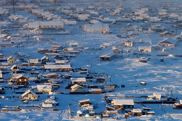 Поселок Оймякон с высоты птичьего полета